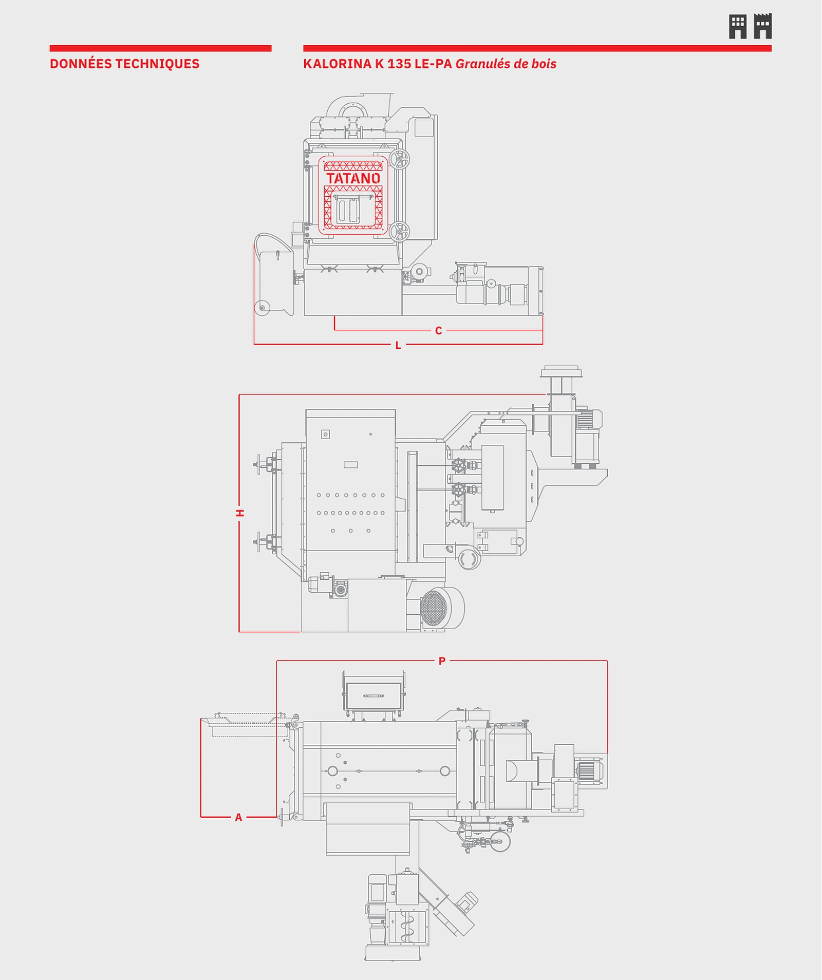 Schéma technique du Kalorina LE-PA Classe 5 (Copeaux de bois) — dimensions et architecture