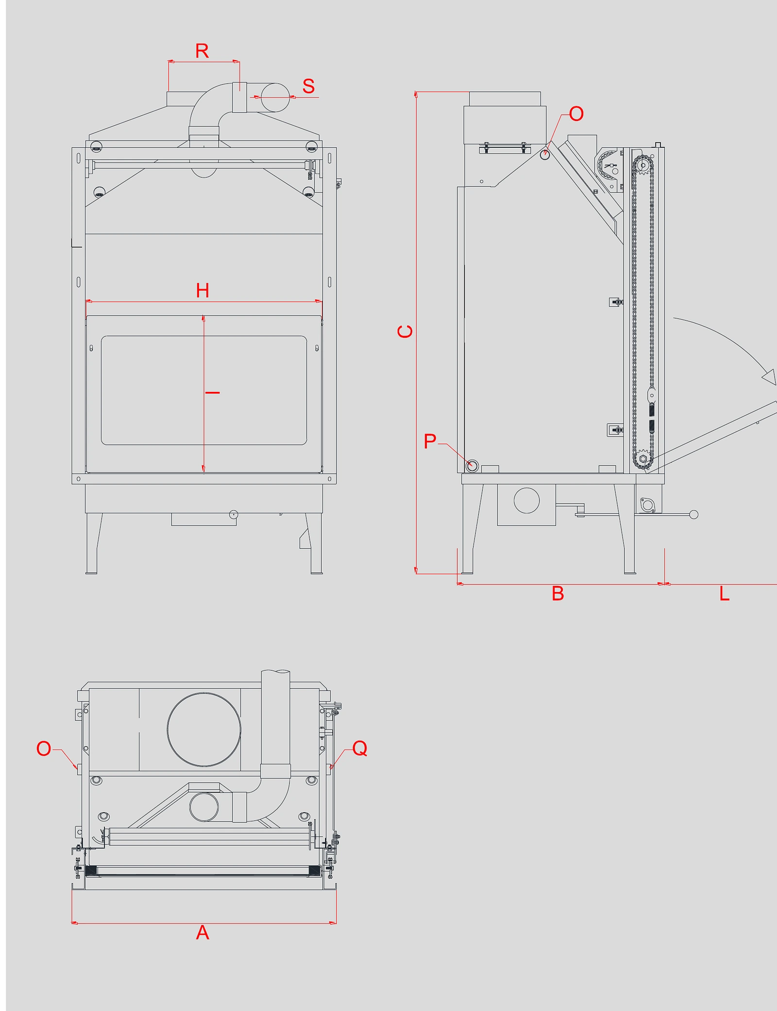 Schéma technique du Kalorino KS Bois — dimensions et architecture